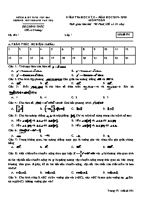 Đề kiểm tra học kỳ II môn Toán Lớp 11 - Mã đề 591 - Năm học 2019-2020 - Trường THPT Hoàng Văn Thụ